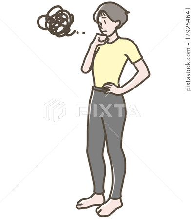 Illustration of a woman in yoga wear having trouble 129254641