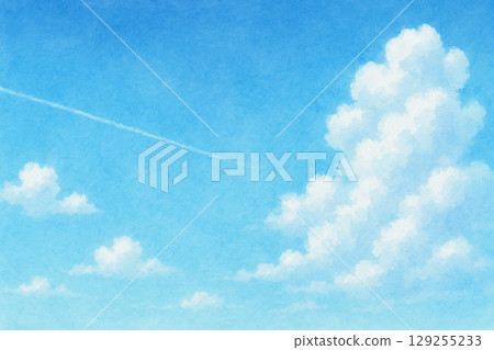 Summer cloud series: Composition of clouds and contrails flowing in the sky 129255233