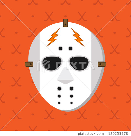 Vector hockey mask on a background of a pattern with a stick and a puck Vector hockey mask on a background of a pattern with a stick and a puck 129255378