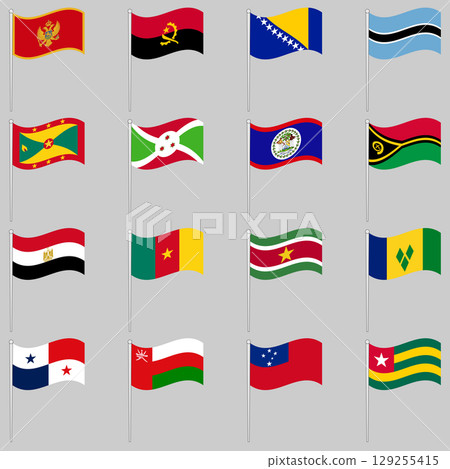Large set of waving flags on a pole Large set of waving flags on a pole 129255415