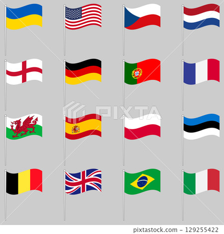 Set of waving flags of the main countries Set of waving flags of the main countries 129255422