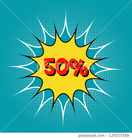Blue banner fifty percent discount Blue banner fifty percent discount 129255569