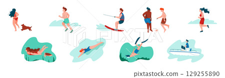 People Character on Beach in Summer Enjoy Outdoor Activity Vector Set People Character on Beach in Summer Enjoy Outdoor Activity Vector Set 129255890