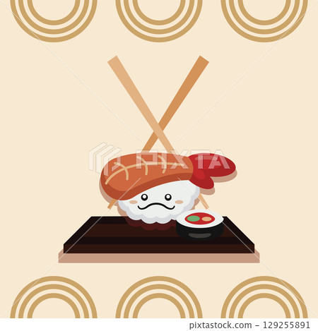 Japanese sushi character. Vector 129255891