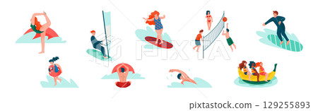 People Character on Beach in Summer Enjoy Outdoor Activity Vector Set People Character on Beach in Summer Enjoy Outdoor Activity Vector Set 129255893