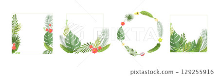 Summer Tropical Leaf and Foliage Frame Vector Set 129255916