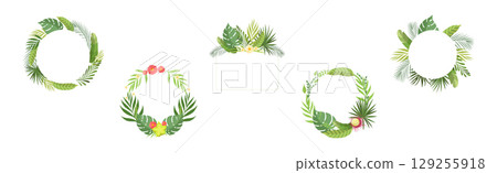 Summer Tropical Leaf and Foliage Frame Vector Set 129255918