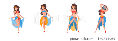 Beautiful Eastern Girls Dancing Belly Dance Vector Set Beautiful Eastern Girls Dancing Belly Dance Vector Set 129255965