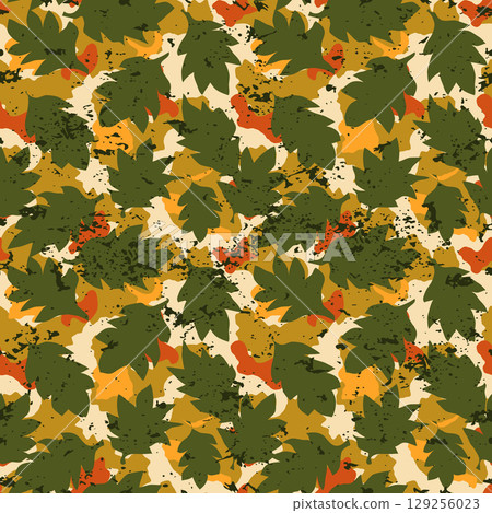 Seamless pattern multicolored camouflage leaves grunge 129256023