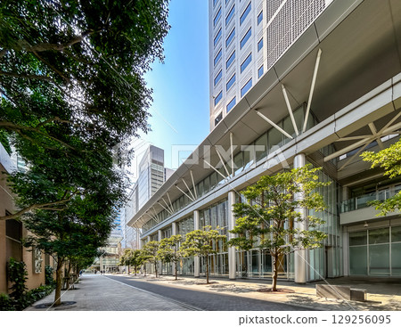 A streetscape of sophisticated buildings 129256095
