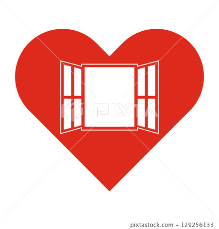 Heart with Open Window. Symbol of Hope and Connection. Vector Illustration. A large red heart with a stylized open window at its center. Heart with Open Window. Symbol of Hope and Connection. Vector Illustration. A large red heart with a stylized open window at its center. 129256133