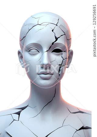 3d cracked marble bust of classical figure, detailed damage simulation on ancient sculpture illustration 129256691