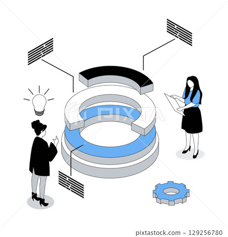 Data analysis 3d isometric concept with isometry people design for web. Team calculating datum, working with diagram graphs, learning and monitoring statistic chart and report. Vector illustration Data analysis 3d isometric concept with isometry people design for web. Team calculating datum, working with diagram graphs, learning and monitoring statistic chart and report. Vector illustration 129256780