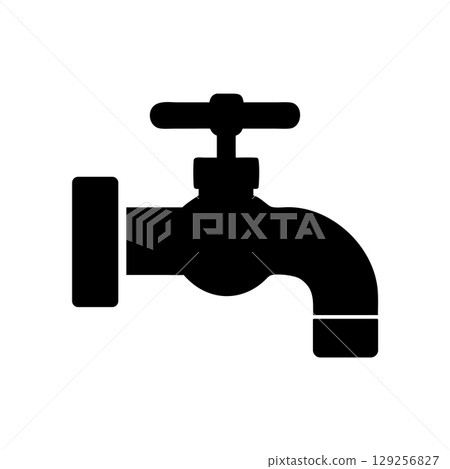 Modern black faucet icon symbolizing water flow, plumbing, and essential resource management for home and industry 129256827
