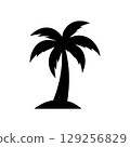 Elegant black silhouette of a tropical palm tree on a white background, perfect for summer and vacation designs. 129256829
