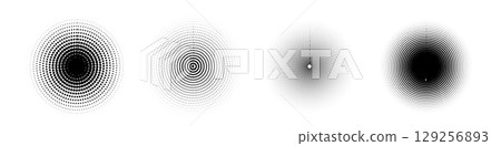 Set of Halftone circle dotted circularly distributed. Abstract dots logo emblem design element. Round elements using random halftone circle dot texture. Half tone circular background pattern. Vector Set of Halftone circle dotted circularly distributed. Abstract dots logo emblem design element. Round elements using random halftone circle dot texture. Half tone circular background pattern. Vector 129256893