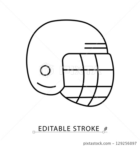 Hockey helmet icon in outline style with editable stroke. Sports safety gear, protective equipment for ice hockey players, head protection, line design, vector illustration. Hockey helmet icon in outline style with editable stroke. Sports safety gear, protective equipment for ice hockey players, head protection, line design, vector illustration. 129256897