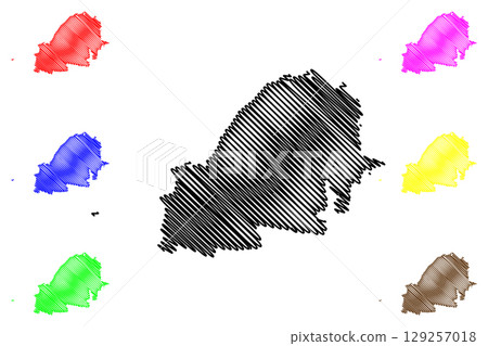 North Somerset Non-metropolitan district (United Kingdom of Great Britain and Northern Ireland, ceremonial county Somerset or Somersetshire, England) map vector illustration, scribble sketch map 129257018