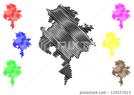 Nottingham City and unitary authority area (United Kingdom of Great Britain and Northern Ireland, ceremonial county Nottinghamshire or Notts, England) map vector illustration, scribble sketch map 129257023