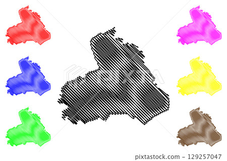 Pendle Non-metropolitan district, Borough, (United Kingdom of Great Britain and Northern Ireland, ceremonial county Lancashire or Lancs, England) map vector illustration, scribble sketch map 129257047