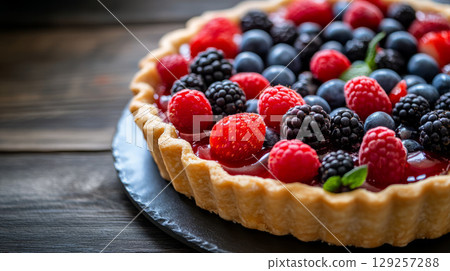 Homemade fruit pie with raspberries and blueberries. Homemade fruit pie with raspberries and blueberries. 129257288
