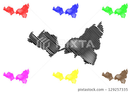 Riviera-Pays-dEnhaut District (Switzerland, Swiss Confederation, Canton of Vaud, Waadt or Vod) map vector illustration, scribble sketch Bezirk Riviera-Pays-d'Enhaut map 129257335
