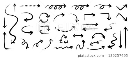 Vector pen hand drawn arrows set black and white 129257495