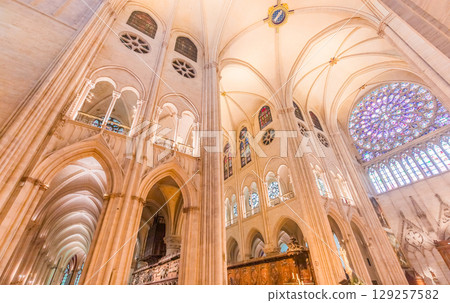 Notre-Dame cathedral, central nave, Paris, France 129257582