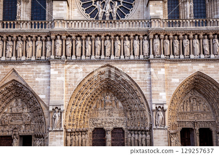 Notre-Dame cathedral, exteriors, Paris, France 129257637