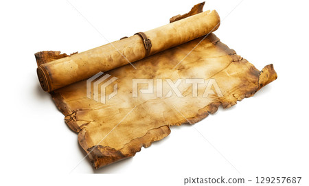 Ancient Scroll on a Wooden Table Surface Ancient Scroll on a Wooden Table Surface 129257687