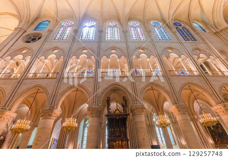 Notre-Dame cathedral, central nave, Paris, France 129257748