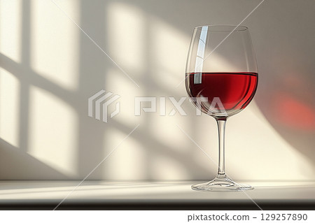 Wine Glass filled with red wine on white background. 129257890