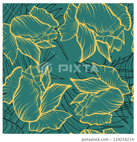Colorful roses in trendy style. Abstract floral background. Modern design template for decoration Colorful roses in trendy style. Abstract floral background. Modern design template for decoration 129258214