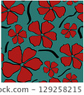 Red flowers on a green background 129258215