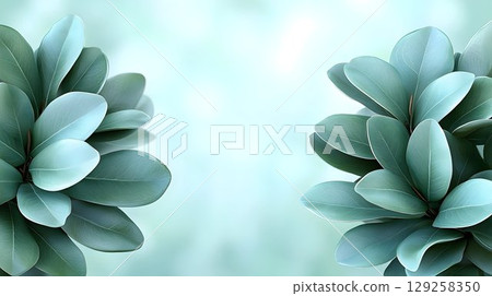 Serene green leaves soft botanical background image 129258350