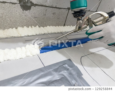 Insulating water supply pipes in construction 129258844