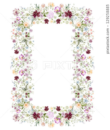 Watercolor Floral Frame With Jasmine Peony And Roses Watercolor Floral Frame With Jasmine Peony And Roses 129258885