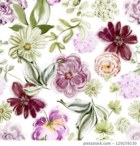 Watercolor Floral Seamless Pattern With Small Flowers 129259130