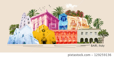 Collage or art design about Bari, Puglia, Italy 129259136