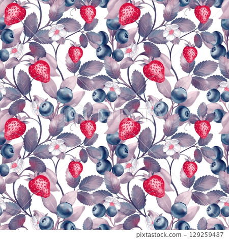 Strawberry Blueberry Seamless Pattern Illustration Strawberry Blueberry Seamless Pattern Illustration 129259487