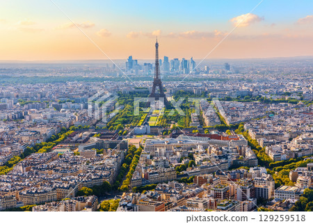 Aerial view of Paris and the Eiffel Tower, beautiful panorama of capital city of France Aerial view of Paris and the Eiffel Tower, beautiful panorama of capital city of France 129259518
