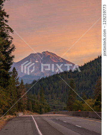 highway and roads scenes near shasta mountain northern california 129259773