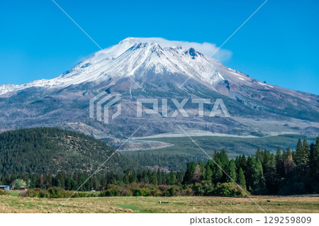 Mount Shasta in northern California with blue sky 129259809
