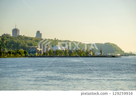 sunrise views along st. lawrence river near quebec city 129259916