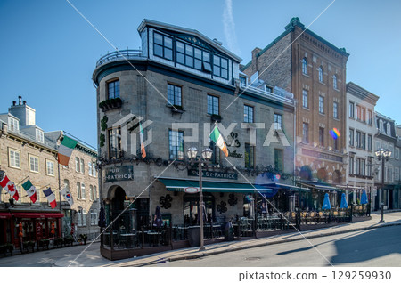 Beautiful old row houses in historical Old Quebec city 129259930