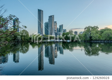 Etobicoke, Ontario, Canada high rise cityscape on Lake Ontario at sunrise 129260028