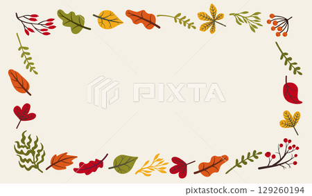Colorful autumn leaves and berries forming a rectangular frame 129260194