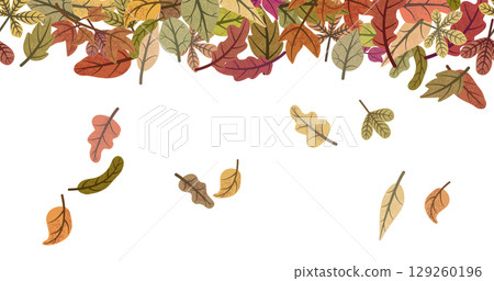 Colorful autumn leaves falling and creating a seamless border 129260196