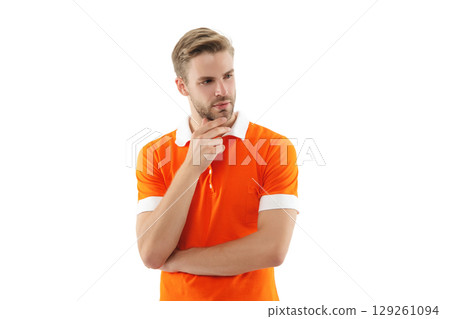 Stylish young man portrait. Casual style of man. Guy has stylish summer tshirt. Young man wearing casual tshirt. Casual male style portrait. Millennial portrait. Young man isolated on white Stylish young man portrait. Casual style of man. Guy has stylish summer tshirt. Young man wearing casual tshirt. Casual male style portrait. Millennial portrait. Young man isolated on white 129261094