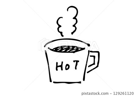 Monochrome hand-drawn illustration hot coffee 129261120